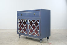 Load image into Gallery viewer, Heather Ann Creations Blue and Pink Wood Cabinet with Moroccan Lattice Doors