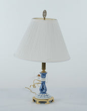 Load image into Gallery viewer, Blue and White Porcelain Table Lamp on Brass Base β 23" Elegant Accent Light with Pleated Shade