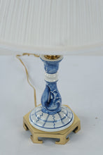 Load image into Gallery viewer, Blue and White Porcelain Table Lamp on Brass Base β 23" Elegant Accent Light with Pleated Shade