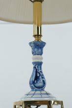Load image into Gallery viewer, Blue and White Porcelain Table Lamp on Brass Base β 23" Elegant Accent Light with Pleated Shade
