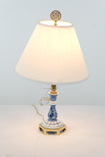 Load image into Gallery viewer, Blue and White Porcelain Table Lamp on Brass Base β 23" Elegant Accent Light with Pleated Shade