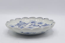 Load image into Gallery viewer, Antique Japanese Arita Blue White Porcelain Chrysanthemum Scalloped Bowl 7 Inch