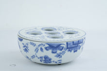 Load image into Gallery viewer, MMA PEM Blue and White Porcelain Flower Frog Bowl Bulb Planter 7 Inch