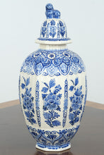 Load image into Gallery viewer, Hand Painted Delft Blue Style Lidded Ginger Jar with Lion Finial Floral Ceramic 16 Inch