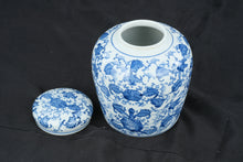 Load image into Gallery viewer, Blue & White Porcelain Ginger Jar with Lid Chinoiserie Floral Motif Decorative Jar 7"