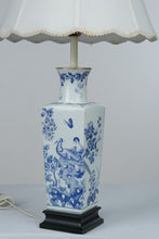 Load image into Gallery viewer, Vintage Blue White Porcelain Table Lamp Birds Flowers Chinoiserie 33 Inch