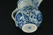 Load image into Gallery viewer, Blue & White Porcelain Mini Pitcher – Floral Scroll Design, 4" Tall, Marked Base
