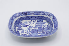 Load image into Gallery viewer, Antique Blue Willow Transferware Rectangular Serving Bowl 10 Inch Chinoiserie