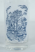 Load image into Gallery viewer, Currier and Ives Blue Frosted Glass Tumblers Pair Americana