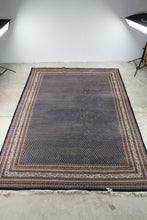 Load image into Gallery viewer, Vintage Persian Style Navy Blue Wool Area Rug 9 x 12 Diamond Lattice Floral Pattern