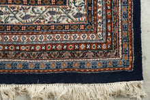 Load image into Gallery viewer, Vintage Persian Style Navy Blue Wool Area Rug 9 x 12 Diamond Lattice Floral Pattern