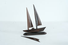 Load image into Gallery viewer, Hand-Carved Wooden Sailboat Sculpture with Base β 11" Tall