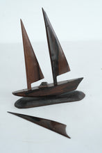 Load image into Gallery viewer, Hand-Carved Wooden Sailboat Sculpture with Base β 11" Tall