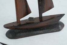 Load image into Gallery viewer, Hand-Carved Wooden Sailboat Sculpture with Base β 11" Tall