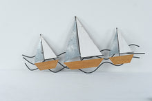 Load image into Gallery viewer, Large Sailboat Metal Wall Art 3 Boats Nautical Coastal Decor 40 x 19