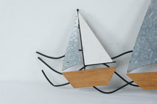 Load image into Gallery viewer, Large Sailboat Metal Wall Art 3 Boats Nautical Coastal Decor 40 x 19