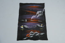 Load image into Gallery viewer, Vietnamese Riverboat Landscape Painting on Black Fabric Asian Folk Art 11 x 16