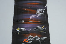 Load image into Gallery viewer, Vietnamese Riverboat Landscape Painting on Black Fabric Asian Folk Art 11 x 16