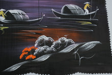 Load image into Gallery viewer, Vietnamese Riverboat Landscape Painting on Black Fabric Asian Folk Art 11 x 16
