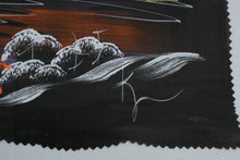 Load image into Gallery viewer, Vietnamese Riverboat Landscape Painting on Black Fabric Asian Folk Art 11 x 16