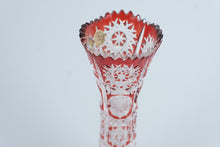 Load image into Gallery viewer, Vintage Bohemia 24 Percent Lead Crystal Ruby Red Cut Glass Vase 8 Inch
