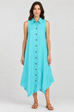 Load image into Gallery viewer, Boho Chic Turquoise Button Front Sleeveless Linen Dress XS