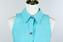 Load image into Gallery viewer, Boho Chic Turquoise Button Front Sleeveless Linen Dress XS