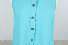 Load image into Gallery viewer, Boho Chic Turquoise Button Front Sleeveless Linen Dress XS