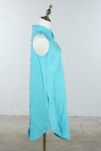 Load image into Gallery viewer, Boho Chic Turquoise Button Front Sleeveless Linen Dress XS