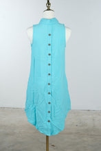 Load image into Gallery viewer, Boho Chic Turquoise Button Front Sleeveless Linen Dress XS