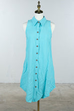 Load image into Gallery viewer, Boho Chic Turquoise Button Front Sleeveless Linen Dress XS
