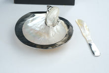 Load image into Gallery viewer, Bombay Mother of Pearl Caviar Butter Dish With Spreader Silver Tone Original Box