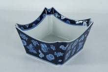 Load image into Gallery viewer, Bombay Blue & White Porcelain Square Bowl Set – Butterfly & Floral Pattern – Set of 3, Nesting