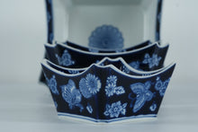 Load image into Gallery viewer, Bombay Blue & White Porcelain Square Bowl Set – Butterfly & Floral Pattern – Set of 3, Nesting