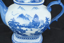 Load image into Gallery viewer, Bombay Blue & White Porcelain Teapot Scenic Landscape Chinoiserie 10"