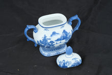 Load image into Gallery viewer, Bombay Blue & White Porcelain Sugar Bowl w Lid Scenic Chinoiserie 7"