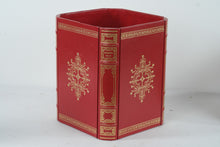 Load image into Gallery viewer, Homers Iliad Book Design Wastebasket Red Faux Leather Library Decor Trash Can