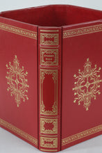 Load image into Gallery viewer, Homers Iliad Book Design Wastebasket Red Faux Leather Library Decor Trash Can