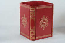Load image into Gallery viewer, Homers Iliad Book Design Wastebasket Red Faux Leather Library Decor Trash Can