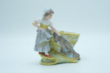 Load image into Gallery viewer, Pair of Bisque Porcelain Boy & Girl Figurines with Fishing Nets – Spill Vase Style