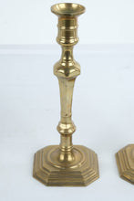 Load image into Gallery viewer, Vintage Pair of Hong Kong Solid Brass Candlesticks Octagonal Base 10.75 Inch