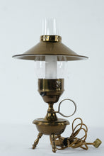 Load image into Gallery viewer, Brass Hurricane Style Electric Table Lamp Glass Chimney 14 Inch Tall