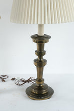 Load image into Gallery viewer, Vintage Pair Brass Table Lamps Pleated Shades Traditional 37 Inch