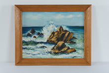 Load image into Gallery viewer, Vintage Original Oil Painting Rocky Coast Seascape Oak Frame 29 x 23