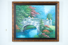 Load image into Gallery viewer, Original Oil Painting by W. Hodges – Stone Garden Bridge Scene – 28" x 24"