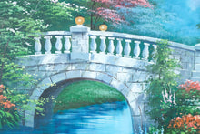 Load image into Gallery viewer, Original Oil Painting by W. Hodges – Stone Garden Bridge Scene – 28" x 24"