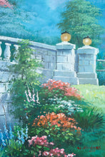 Load image into Gallery viewer, Original Oil Painting by W. Hodges – Stone Garden Bridge Scene – 28" x 24"