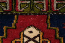 Load image into Gallery viewer, Antique Tribal Rug 20x36 Red Blue Geometric Caucasian Style Wool