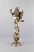 Load image into Gallery viewer, Bronze Winged Cherub Statue on Celestial Globe -18" Tall