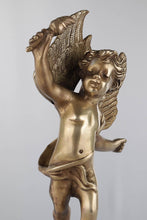 Load image into Gallery viewer, Bronze Winged Cherub Statue on Celestial Globe -18" Tall